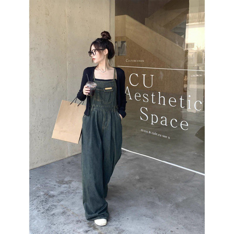 Plus Size Loose Mop Thin Denim Suspender Pants