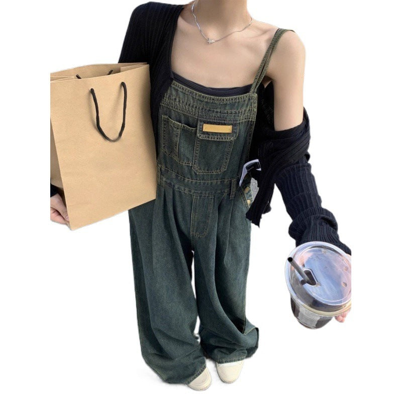 Plus Size Loose Mop Thin Denim Suspender Pants
