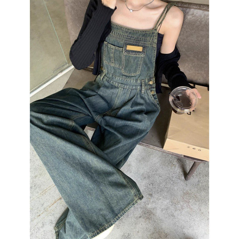 Plus Size Loose Mop Thin Denim Suspender Pants