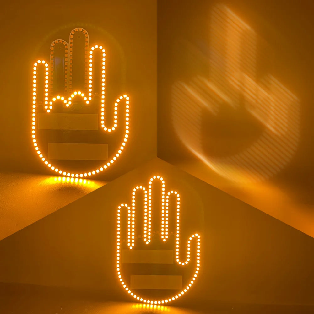 New LED Illuminated Gesture Light Car Finger Light With Remote Road Rage Signs Middle Finger Gesture Light Hand Lamp