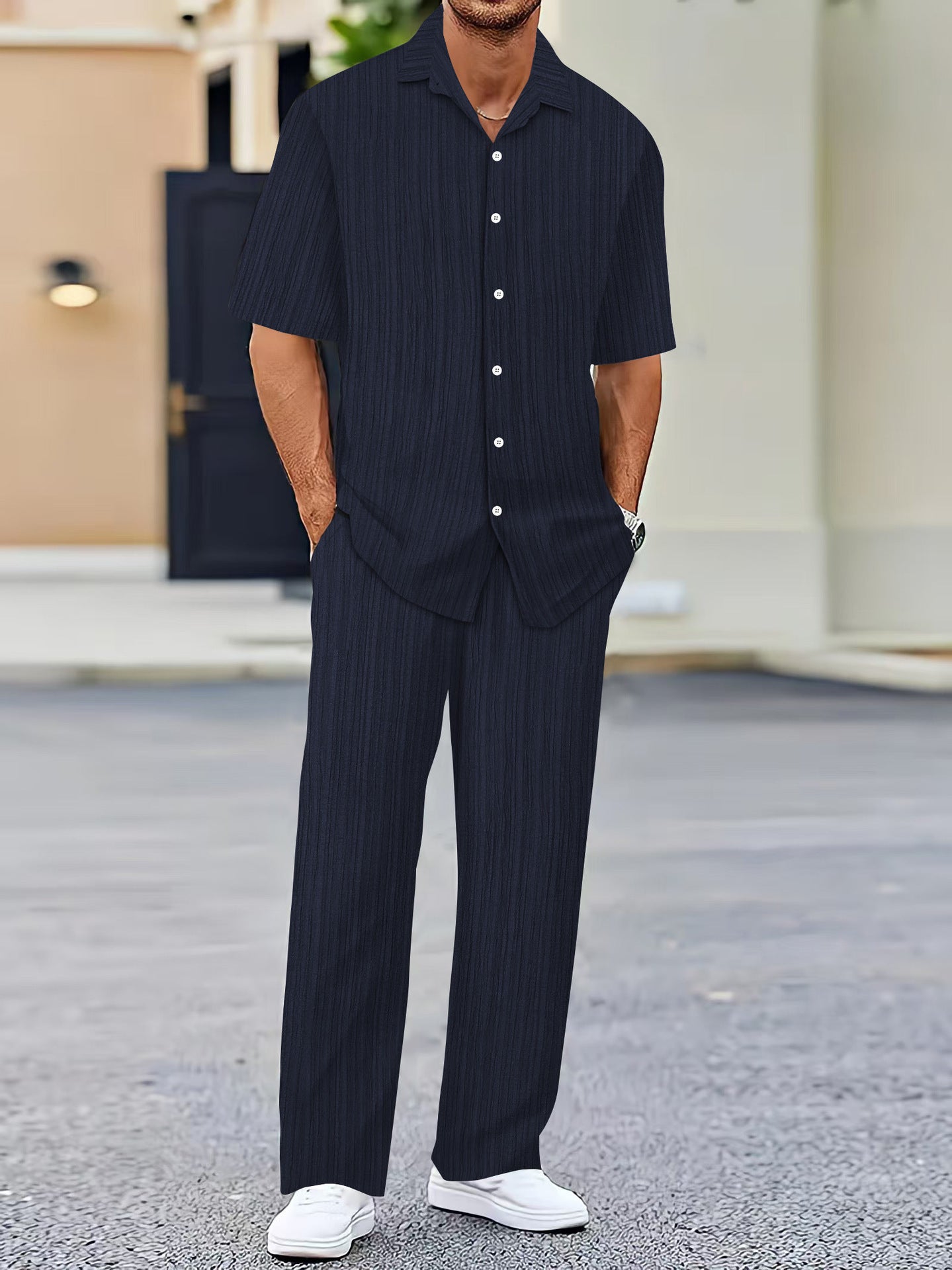 Men's Solid Color Short Sleeve Fashion Suit