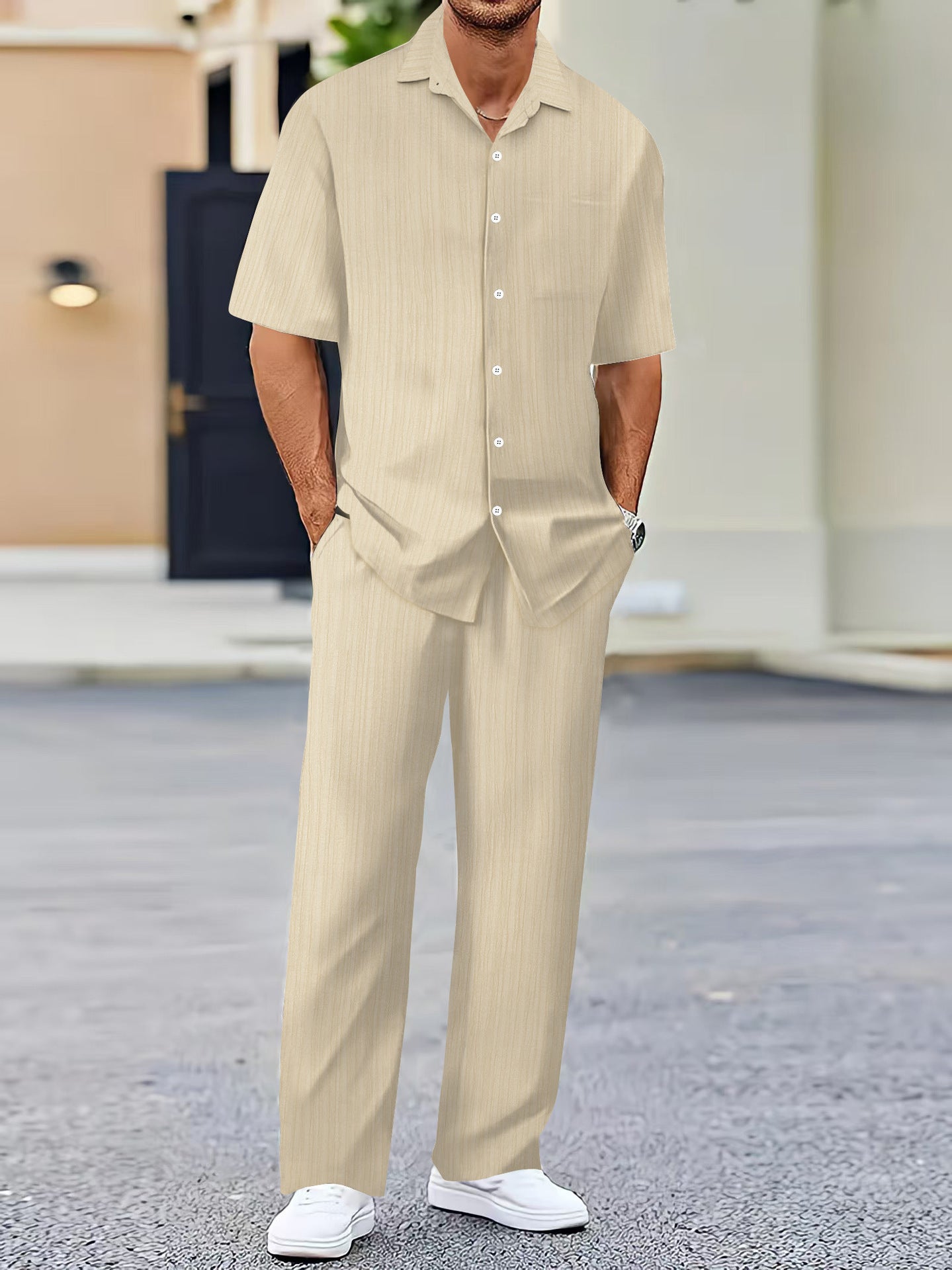 Men's Solid Color Short Sleeve Fashion Suit