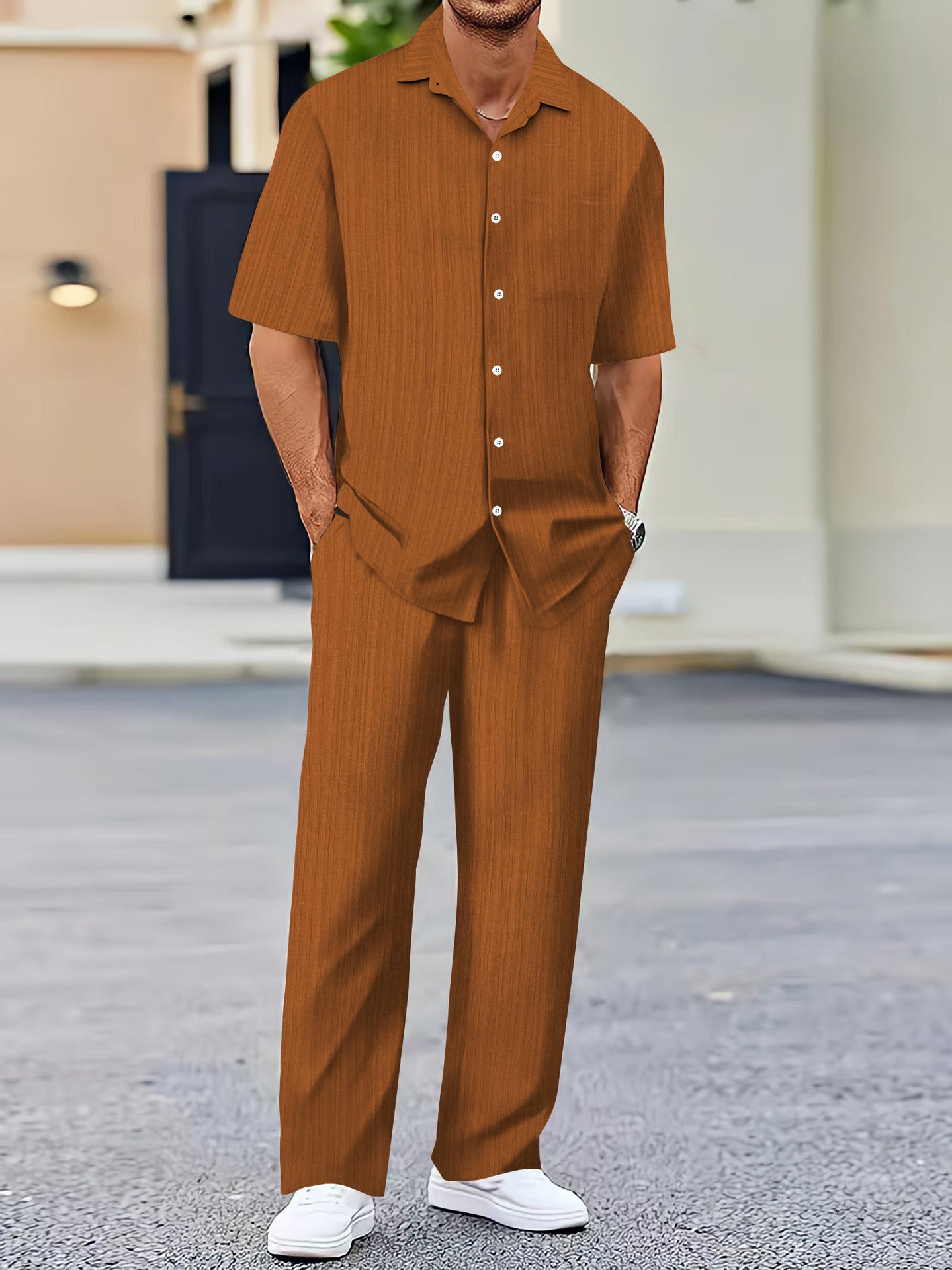 Men's Solid Color Short Sleeve Fashion Suit
