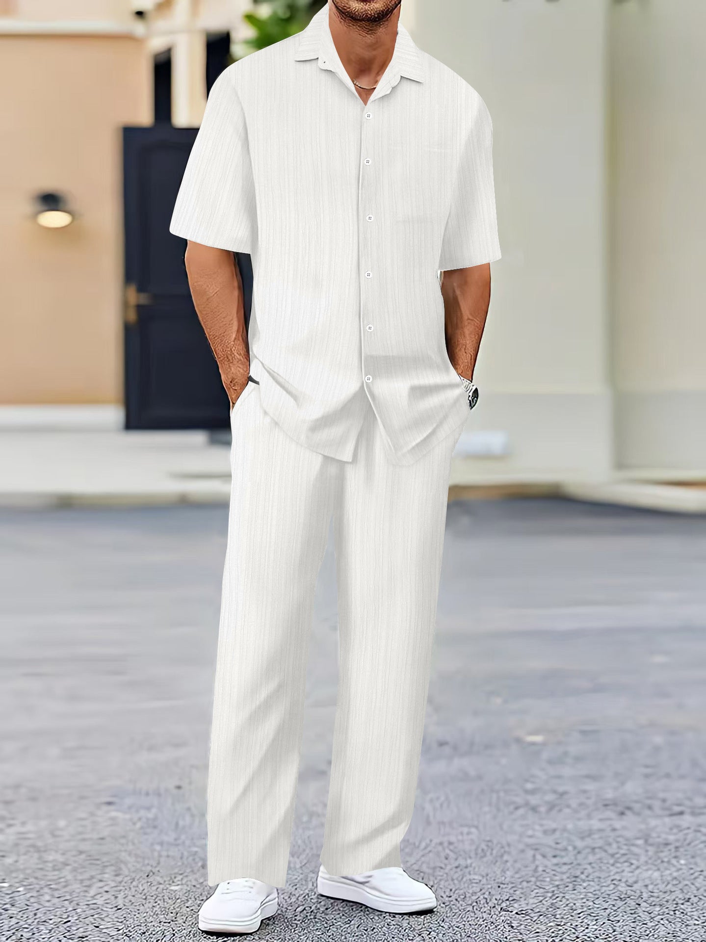 Men's Solid Color Short Sleeve Fashion Suit