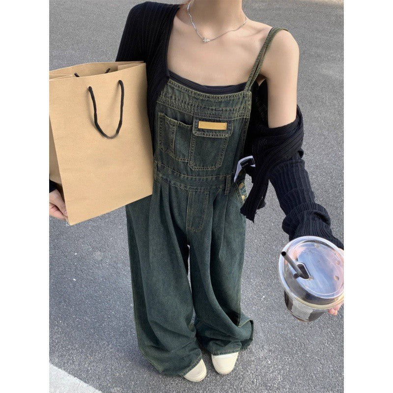 Plus Size Loose Mop Thin Denim Suspender Pants