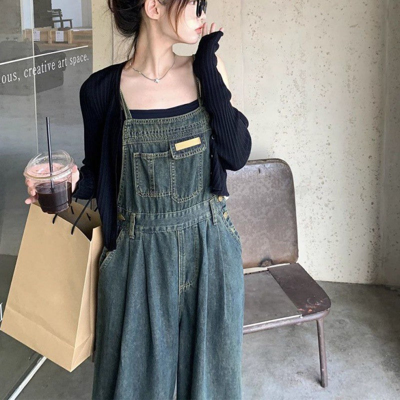 Plus Size Loose Mop Thin Denim Suspender Pants