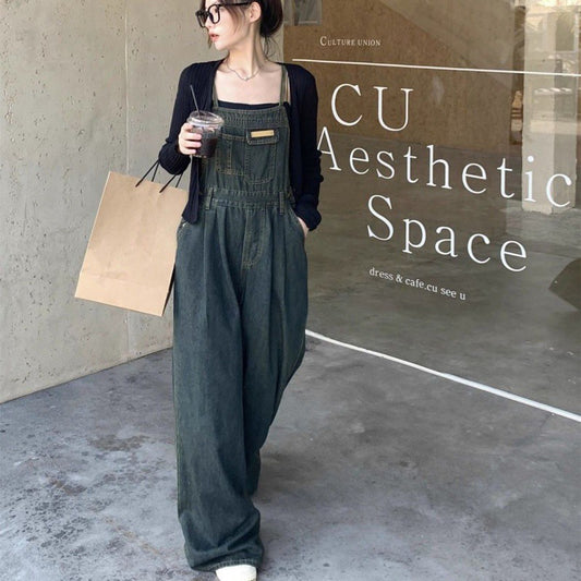 Plus Size Loose Mop Thin Denim Suspender Pants