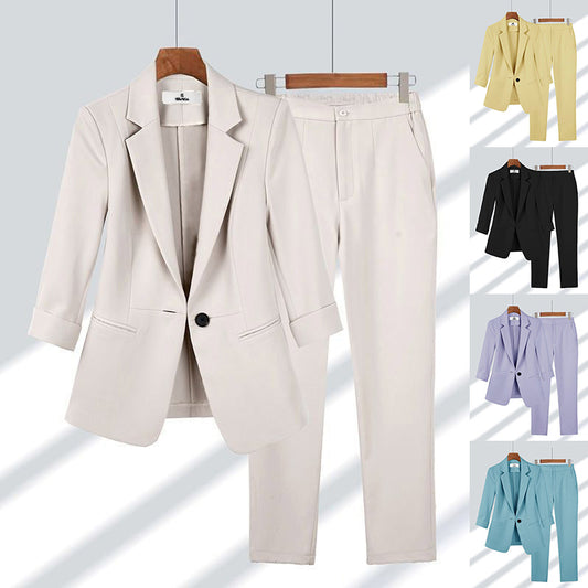 2pcs Casual Blazer Set Solid Color