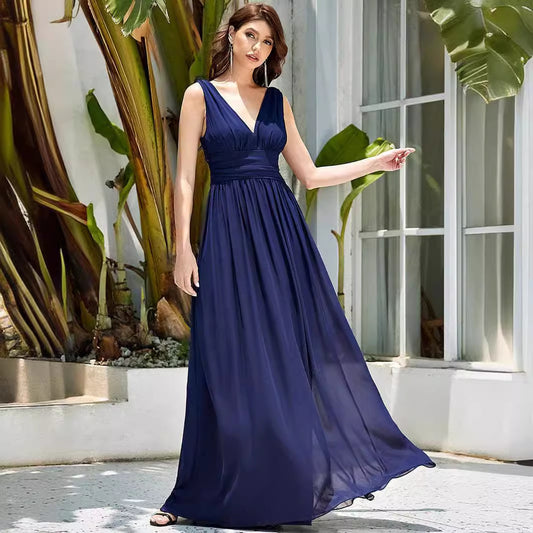 DEEP V-NECK BRIDESMAID PLUS SIZE HIGH EVENINGS DRESS