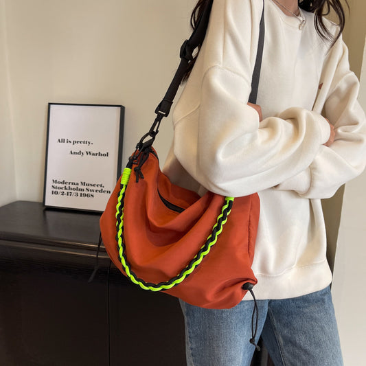 Orange Crossbody Bag Nylon Large Capacity Student Schoolbag